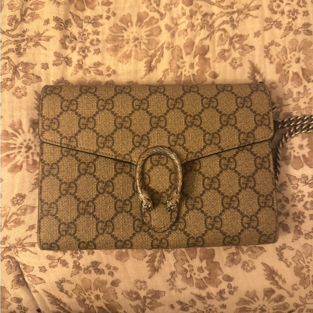 Gucci Tan and Brown Patterned Shoulder Bag